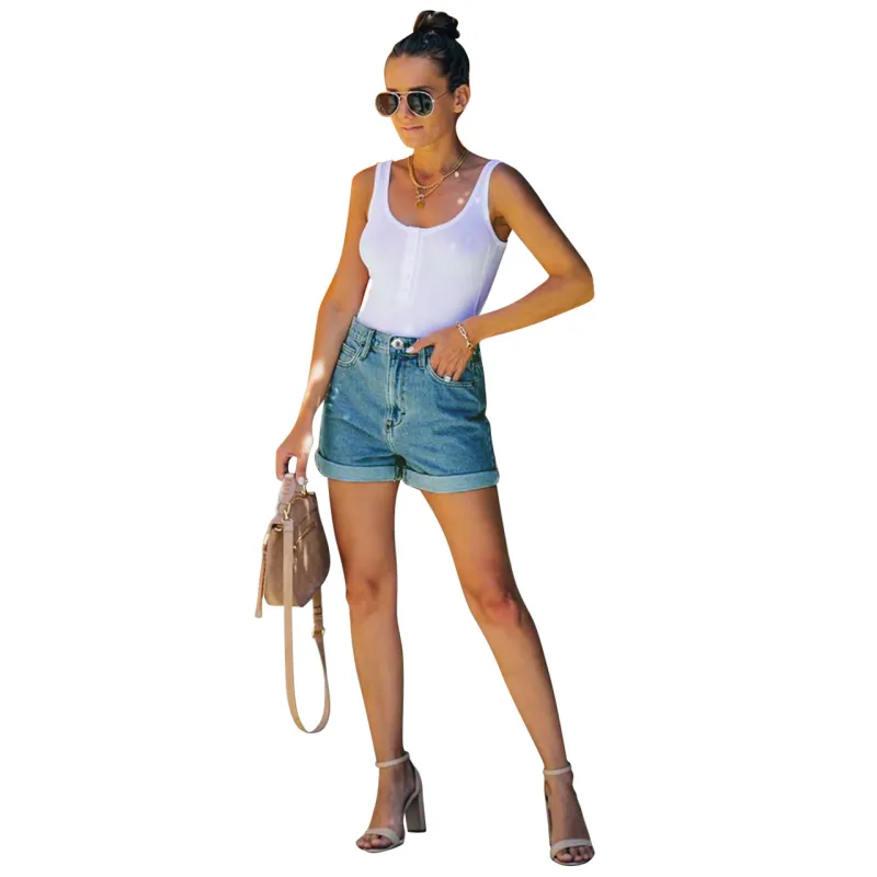 High waisted denim shorts