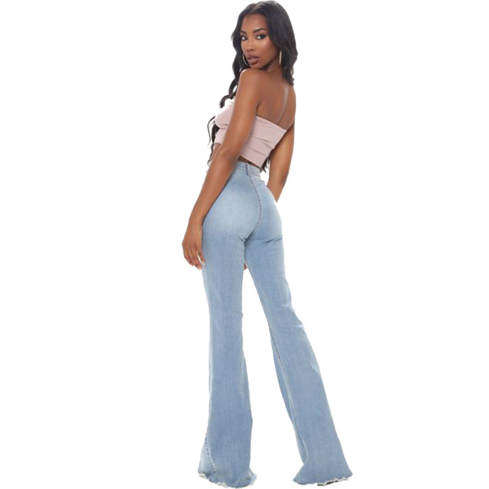 Fashion stitching washed jeans stretch flared pants