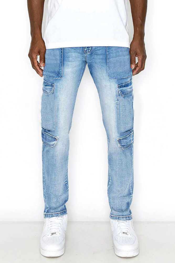 Fashion elastic jeans men's cargo pants