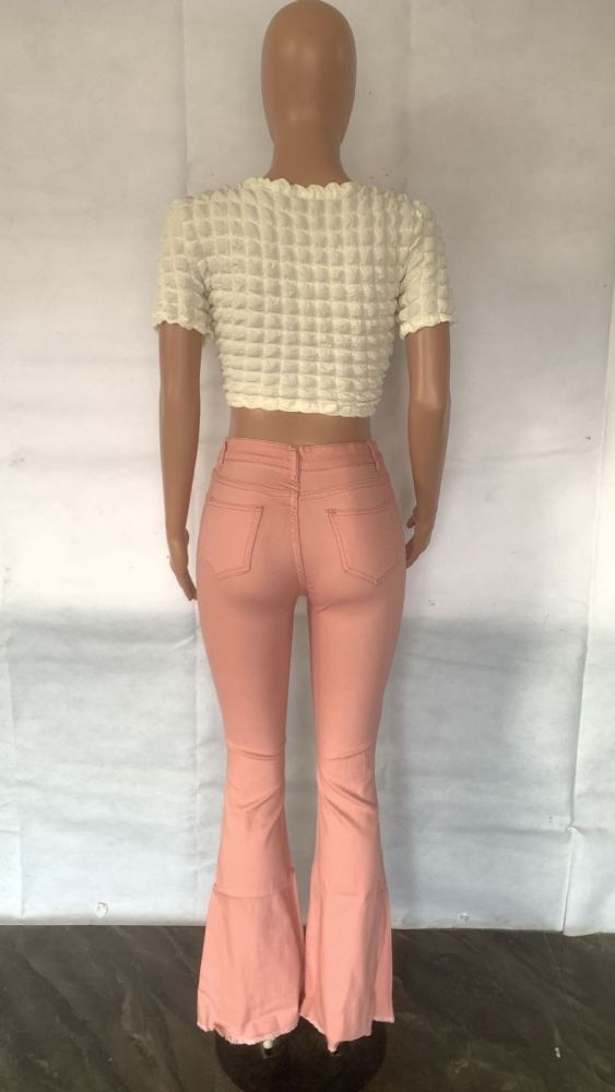 High Waist Perforated Pants Flare Jeans