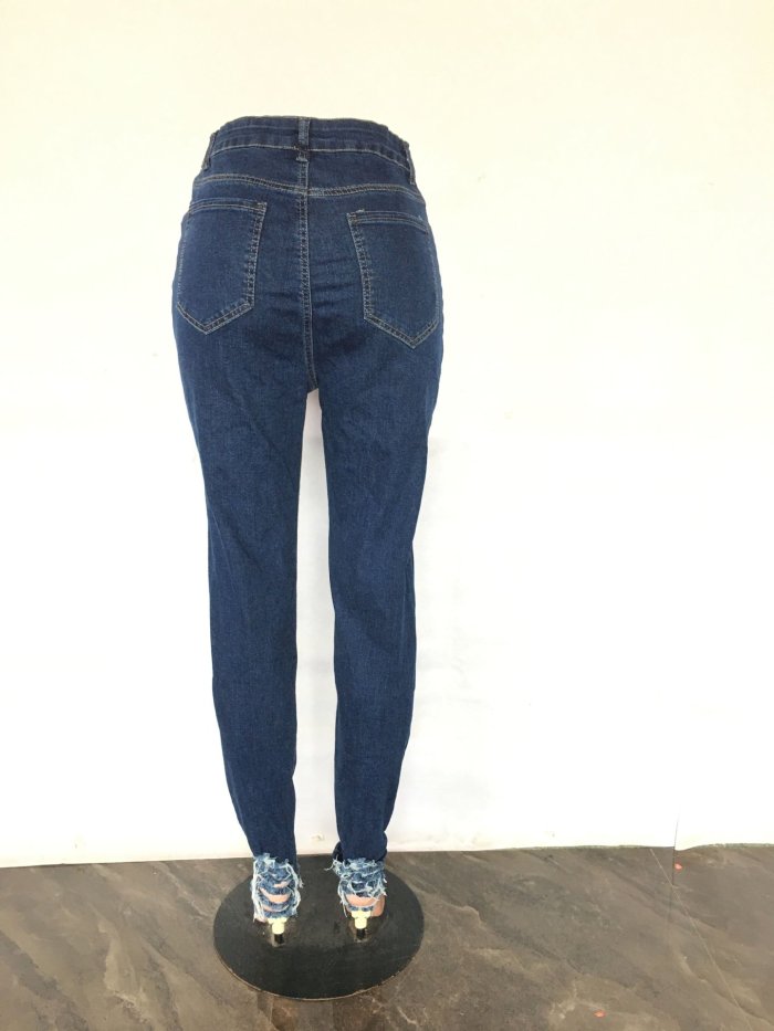 Oversized sexy high stretch perforated calf denim pants