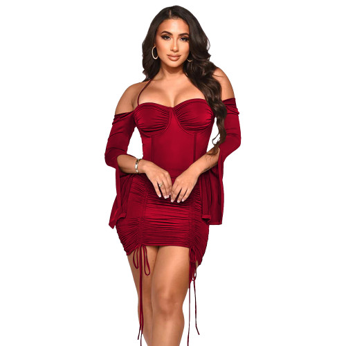 Plus Size Dress Amazon European and American fashion women lace up long sleeve skirt dress
