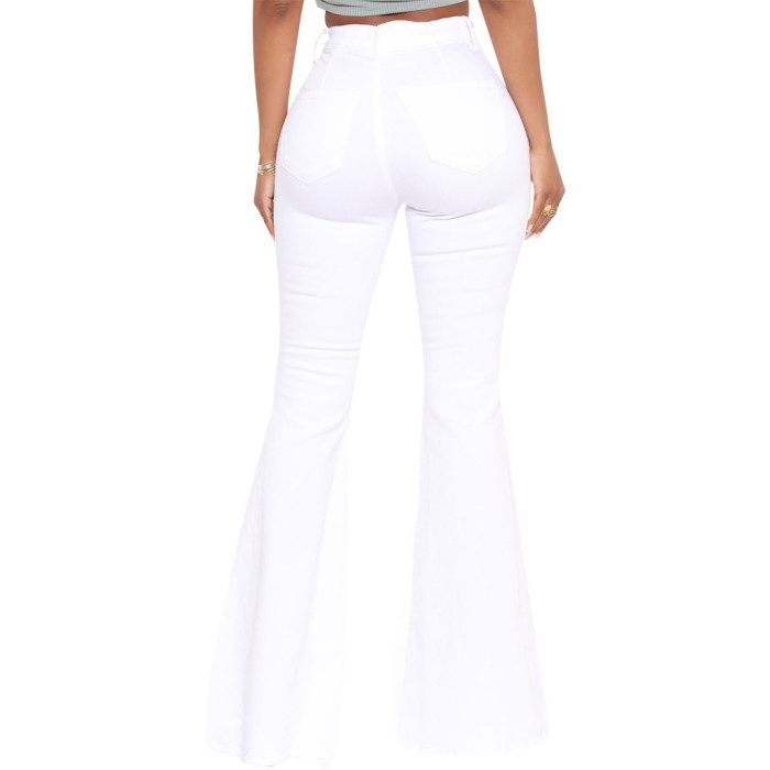 Fashion high waist elastic denim flared pants