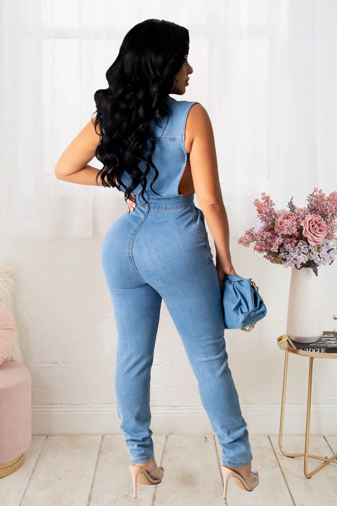 Fashion denim slim Jumpsuit