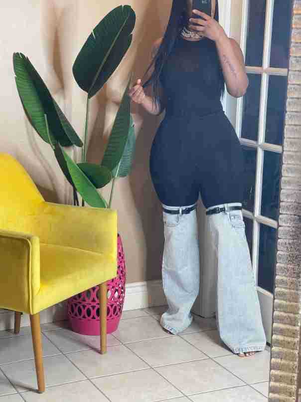 Fashionable knitted stretch washed straight leg wide leg jeans