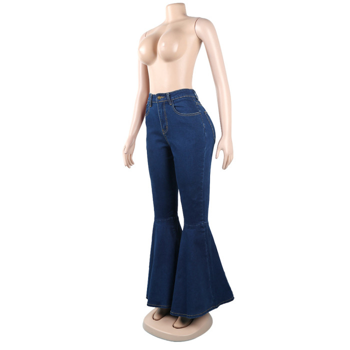Slim denim wide leg pants