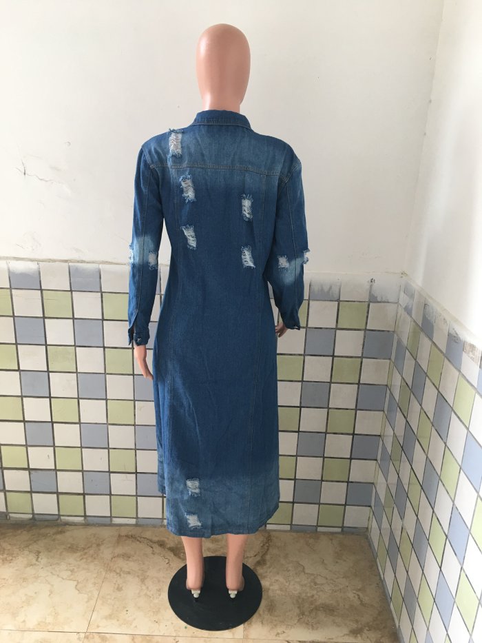 New denim long Cape hole dress