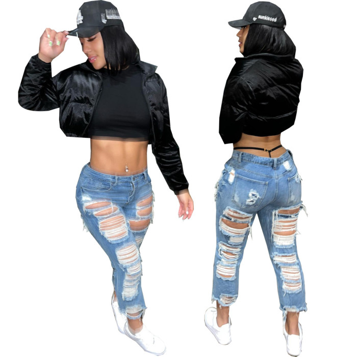 Frayed washed elastic free straight pants