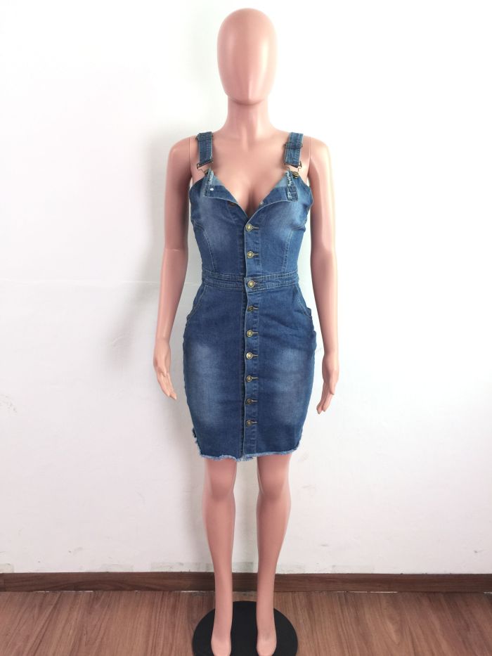 Sexy denim dress with halter