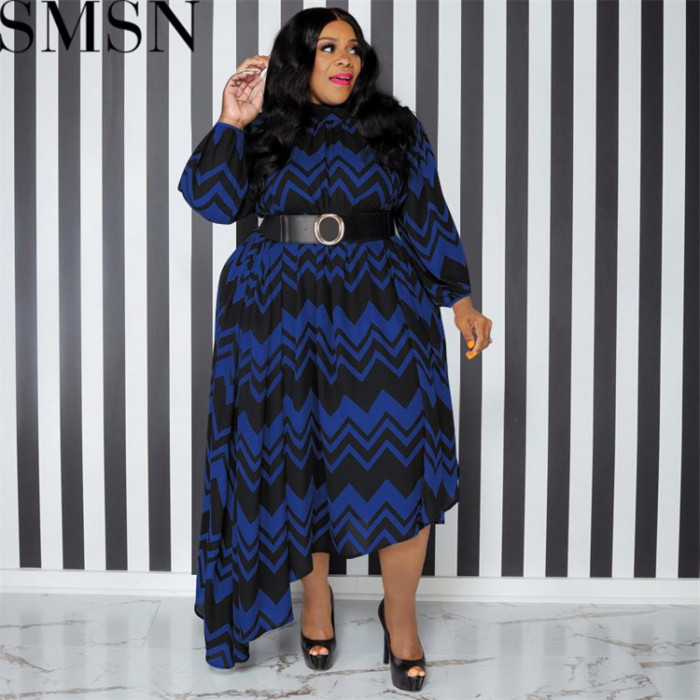 Plus Size Dress autumn and winter New striped sleeve with belt stylish loose plus size women dress