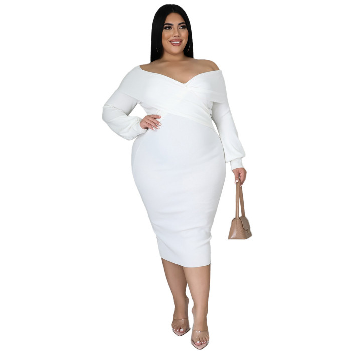 Plus Size Dress V neck solid color midi dress sexy dress wish hot sale