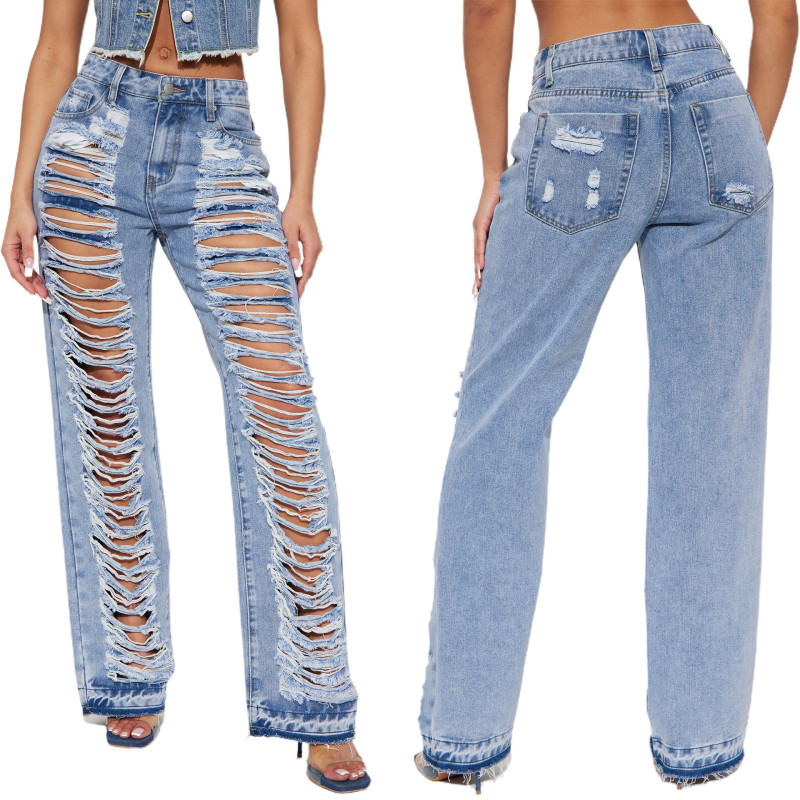 Sexy Oversized Micro Stretch Perforated Micro Flare Jeans