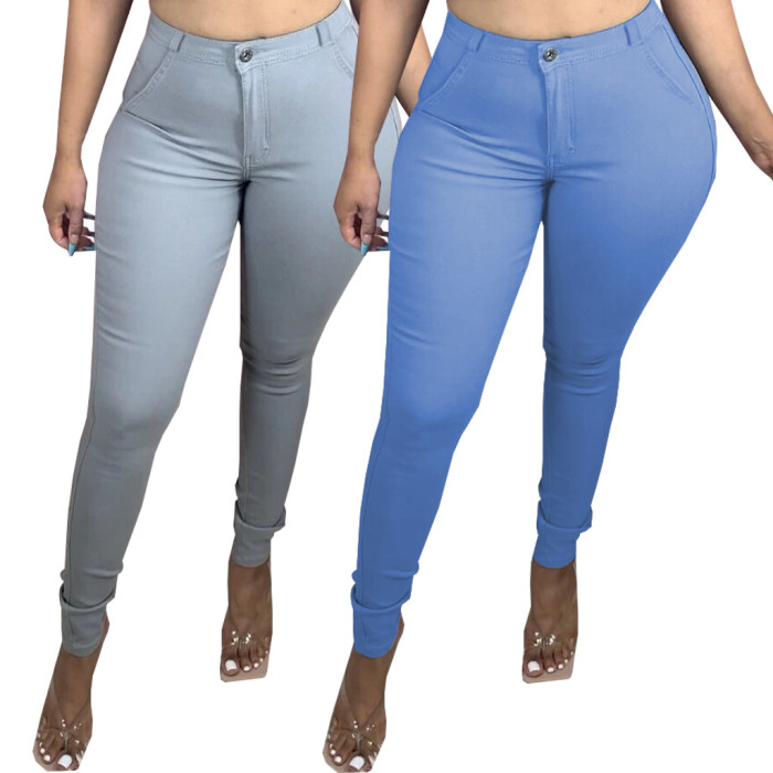 Washed slim elastic denim Leggings