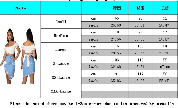 Sexy hole irregular straight denim skirt