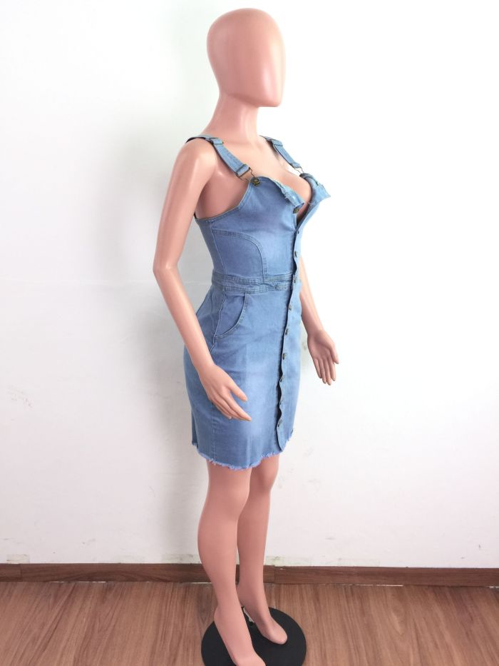 Sexy denim dress with halter