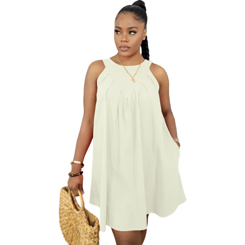 Plus Size Dress wholesale summer new solid color sleeveless cotton with pocket loose dress