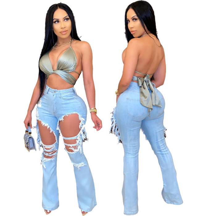 Fashion splicing jeans flared pants
