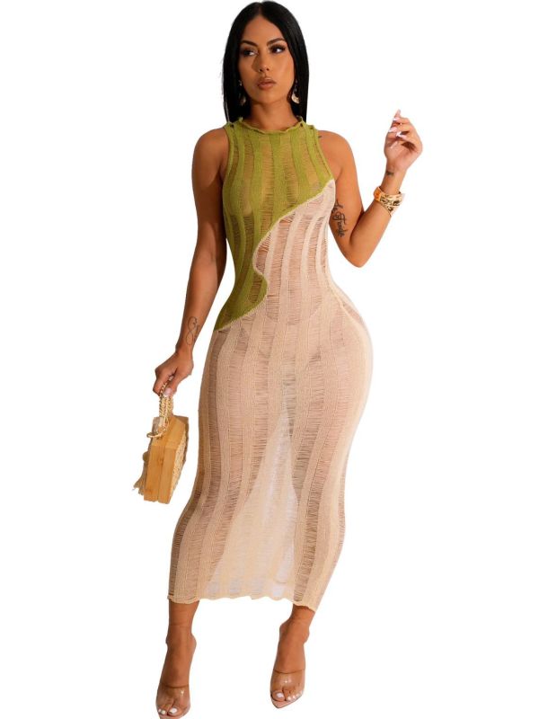 Women'S Sleeveless Panel Knit Beach Dress