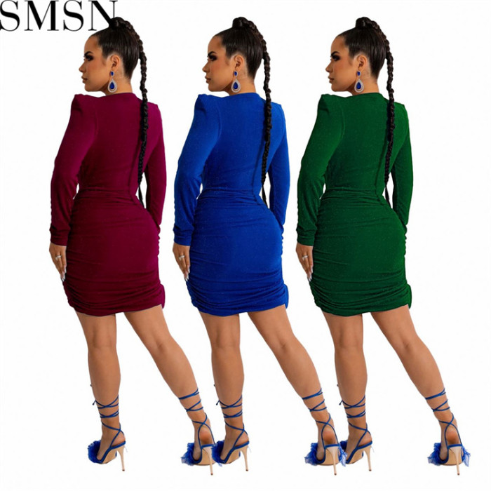 Plus Size Dress Amazon new autumn and winter V neck padded shoulder velvet cocktail party sexy dress