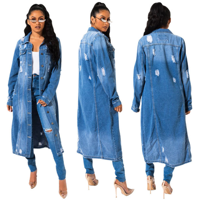 New denim long Cape hole dress