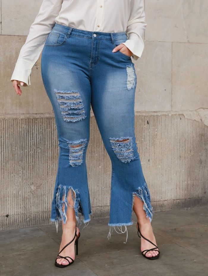 Fashion pierced stretch flared pants