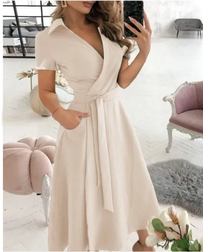 Fashionable Long Sleeved V-Neck Printed Dress