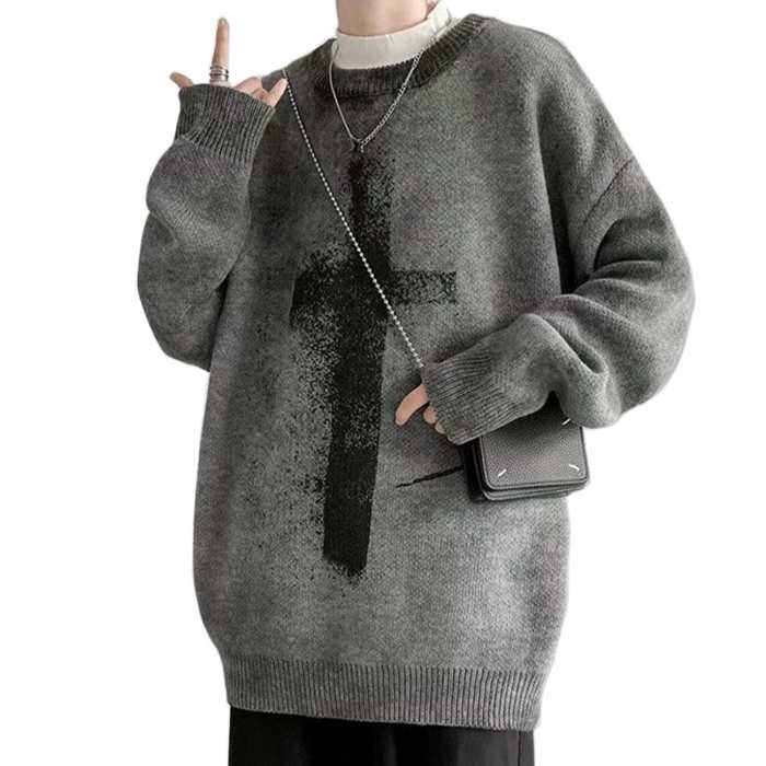 Dark Tie Dye Cross Knitted Sweater