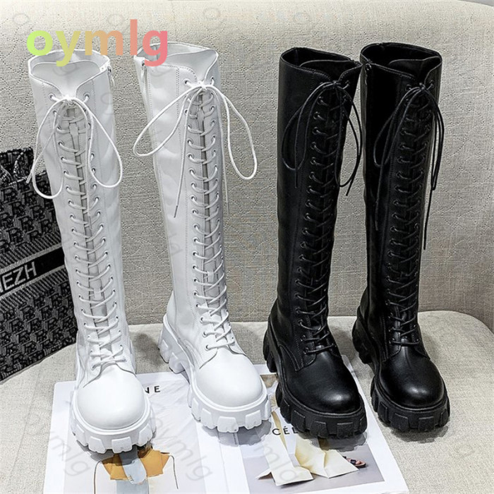 Winter Long Boot Shoes Women White Lace Up Zip Height Increasing Pu Leather Shoes Plush Botas Mujer  winter boots