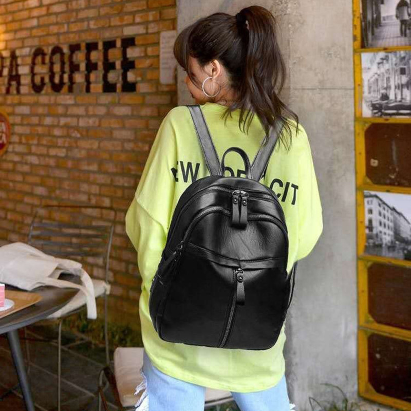 Soft PU Leather Women Backpack Multi-Pockets Shoulder Bag Female Large Capacity Tote Bag Teenager School Book Bag Travel Bags