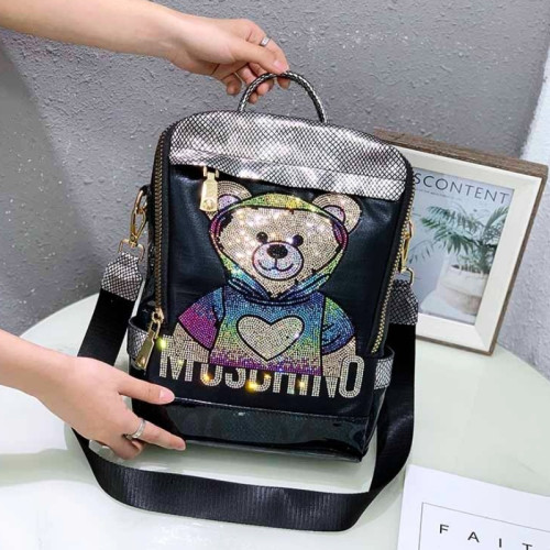 Luxury Brand Women Backpack Rhinestone Bear Preppy Style School Sac Lady Girl Student School Bag Top Quality Mochila Bolsas