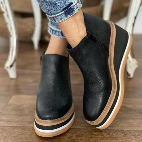 Plus Size New Winter Wedges Women Boots Comfortable Ankle Boots Shoes Round Toe 4cm Heel Lace Up and Zip Thicken Botas De Mujer