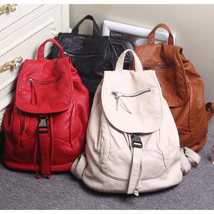 Luxury Famous Brand Designer Washed Leather Women Backpack Female Casual Shoulders Bag Teenager School Bag Fashion Women's Bags