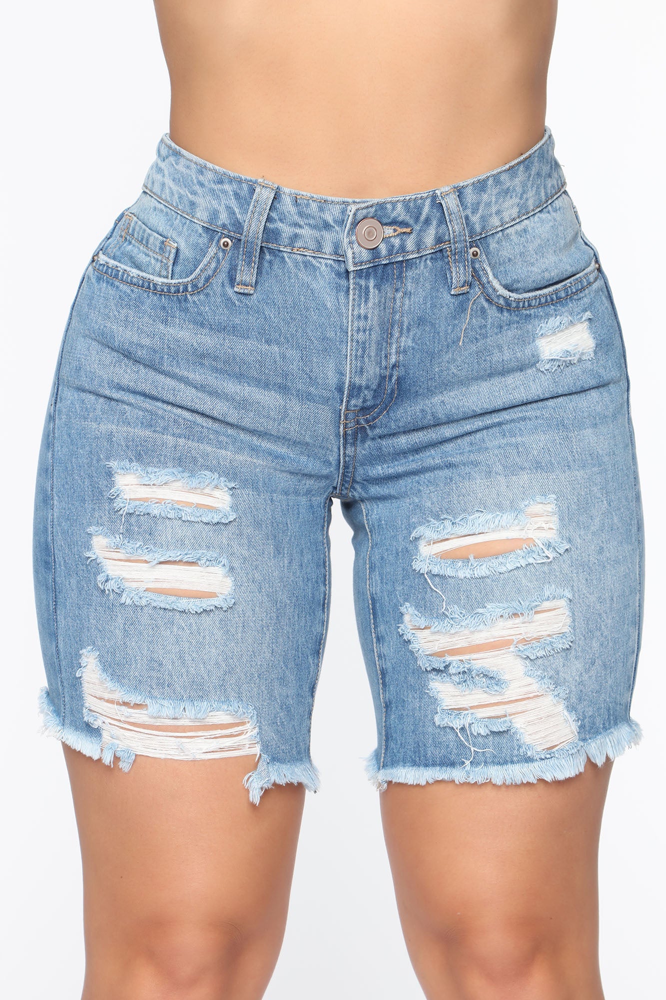 ripped denim bermuda shorts