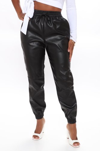 Everybody Looking Faux Leather Joggers - Black