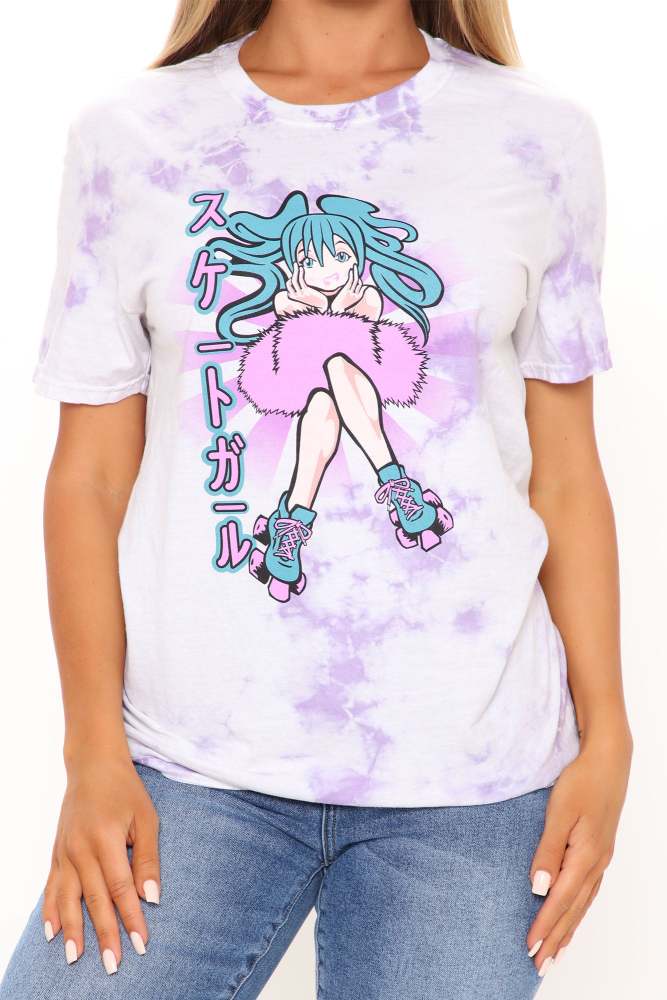 Skater Girl Anime Top - Lavender/combo