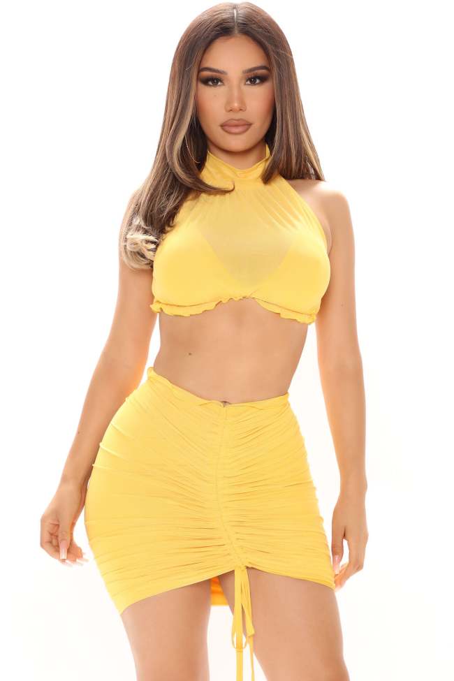 Situationship Mesh Skirt Set - Yellow