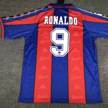 1996-1997 RONALDO # 9 BAR Home Red and Blue Retro Soccer Jersey