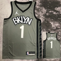 NETS BRIDGES #1 Grey Top Quality Hot Pressing NBA Jersey (Trapeze Edition)