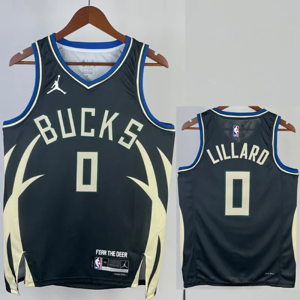 22-23 BUCKS LILLARD #0 Black Trapeze Iimited Top Quality Hot Pressing NBA Jersey(V领)