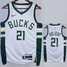 22-23 BUCKS HOLIOAY #21 Home White Top Quality Hot Pressing NBA Jersey(V领)