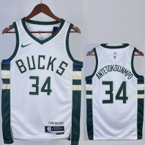 22-23 BUCKS ANTETOKOUNMPO #34 Home White Top Quality Hot Pressing NBA Jersey(V领)