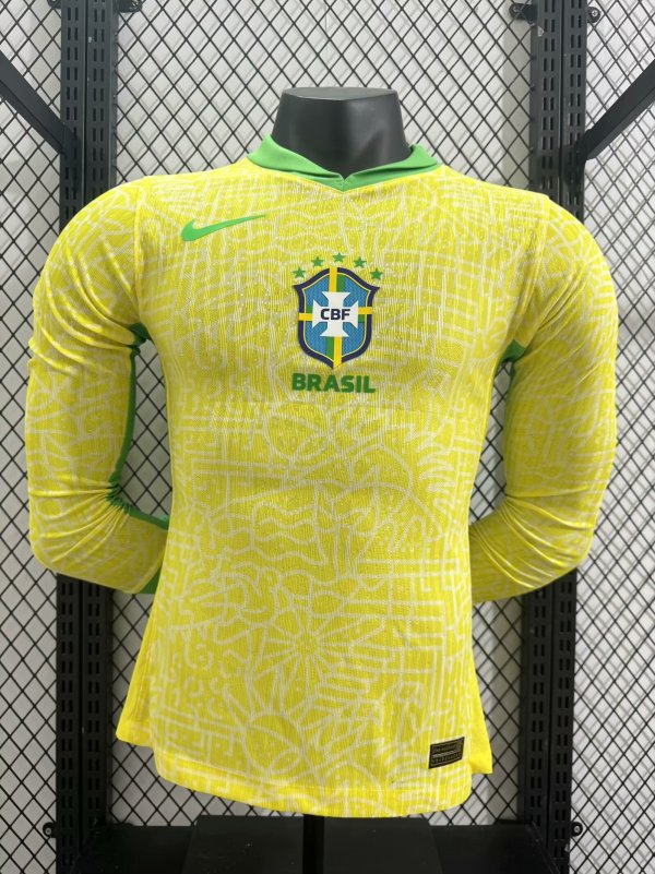 2024 Brazil Home  Long sleeves Player Version Soccer Jersey