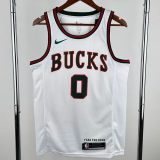 2017-18 BUCKS LILLARD #0 White Retro Top Quality Hot Pressing NBA Jersey