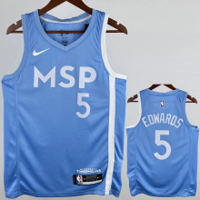 TIMBERWOLVES EDWARDS #5 Azure Top Quality Hot Pressing NBA Jersey