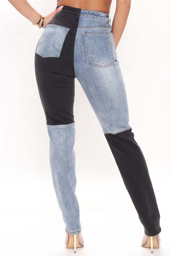One Way Or Another Colorblock Skinny Jeans - Blue/combo