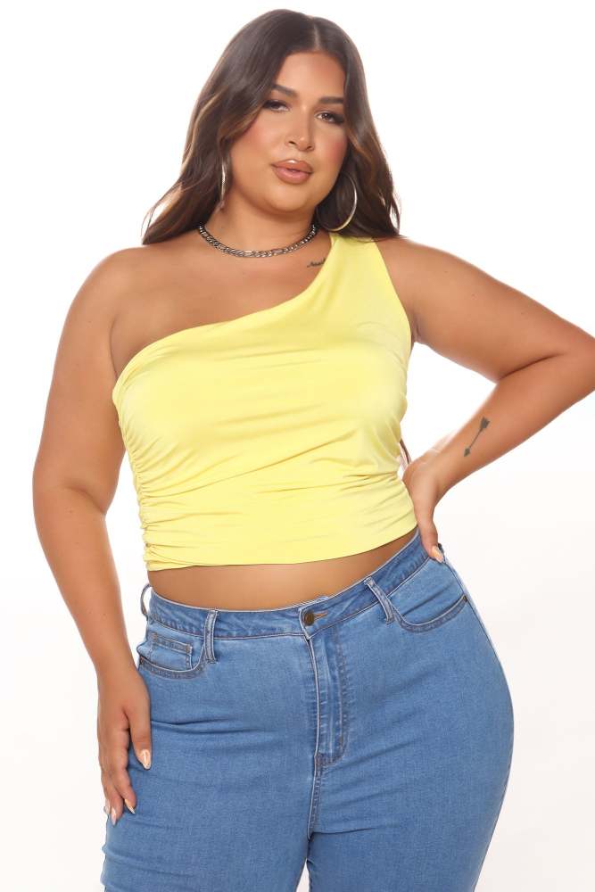 One Way One Shoulder Ruched Top - Yellow