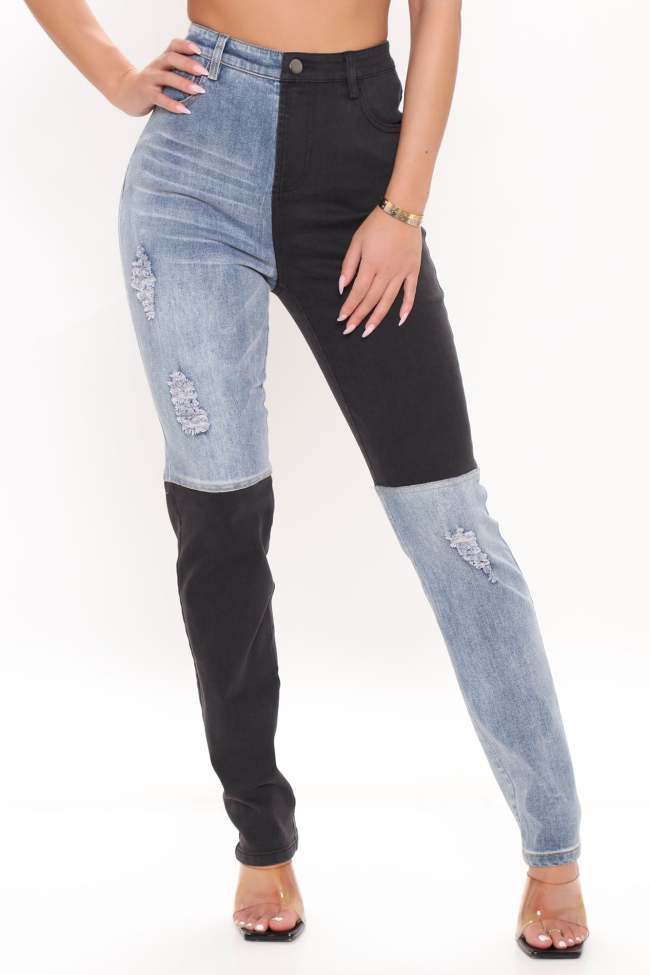 One Way Or Another Colorblock Skinny Jeans - Blue/combo