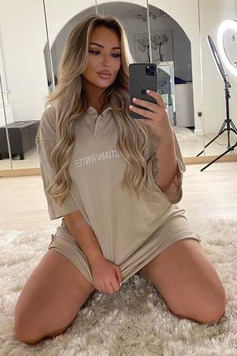 One For Two T Shirt Dress - Taupe