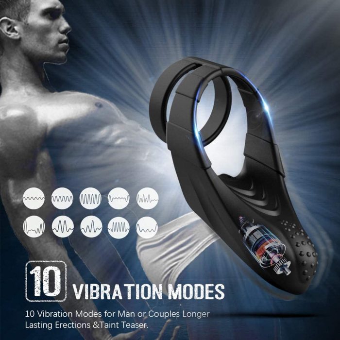 10 Vibration Modes Double Penis Ring Vibrator with Taint Teaser