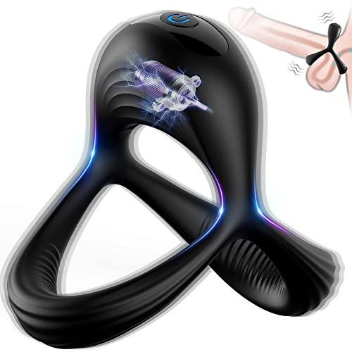 Vibrating Cock Ring, LUZINE Rechargable Silicone Stretchy Penis Rings with 10 Intense Vibration Modes, Triangular Mens Vibrator for Stronger Erection Pleasure Enhance, Adult Sex Toys & Games